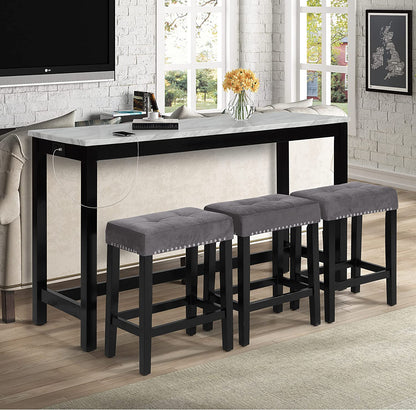 Furniture World Faux Marble Pub Table With 3 Gray Stools